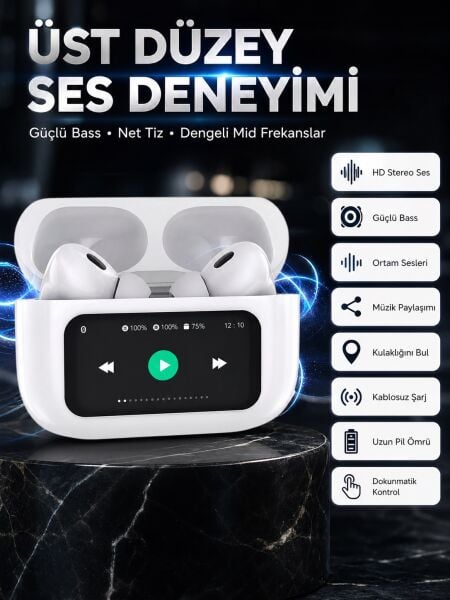 Dokunmatik Ekranlı Bluetooth Kulaklık TWS İOS Android Tüm Telefonlara Uyumlu Kulaklık Yeni Nesil