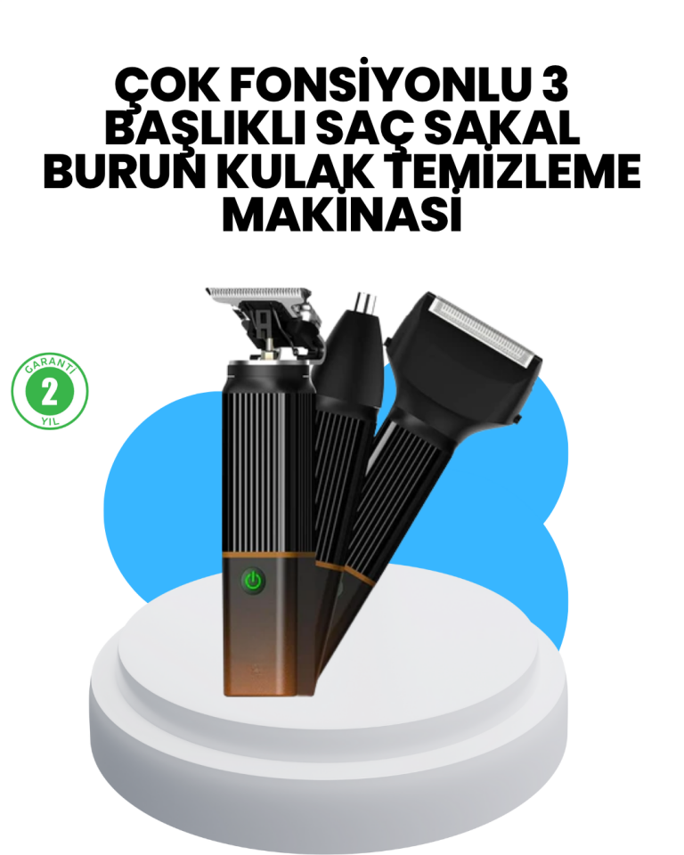 3’ü 1 Arada Erkek Bakım Makinesi – Paslanmaz Çelik Başlıklı Şarjlı Tıraş Seti - Lisinya