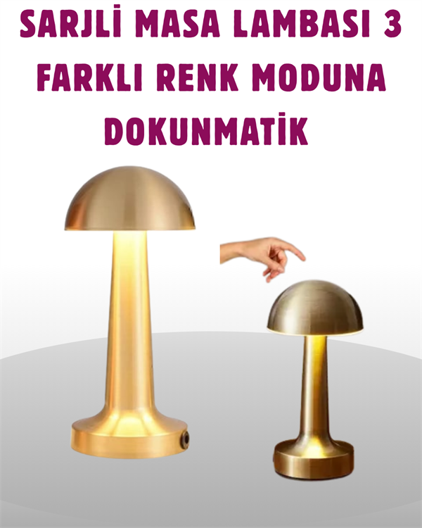 YamanHobi Dokunmatik Şarjlı LED Masa Lambası 3 Renkli