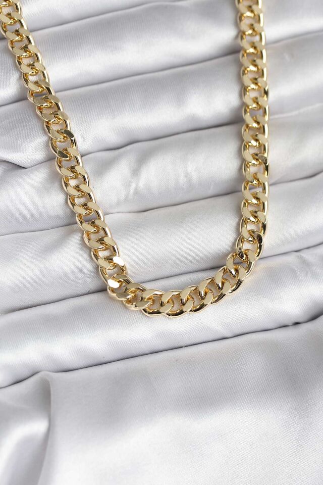14K Gold Renk Kaplama Kalın Zincir Model CM Kadın Kolye - Lisinya
