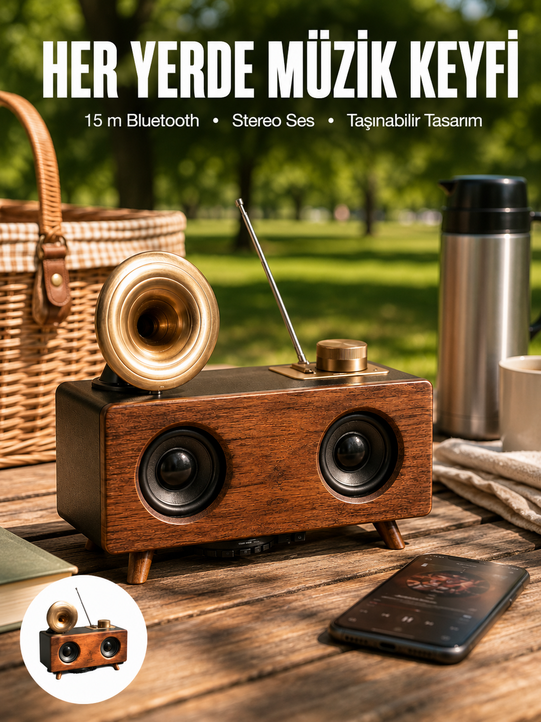 Bluetooth Hoparlör Ahşap Klasik Retro Gramofon Bluetooth Müzik Kutusu - Lisinya