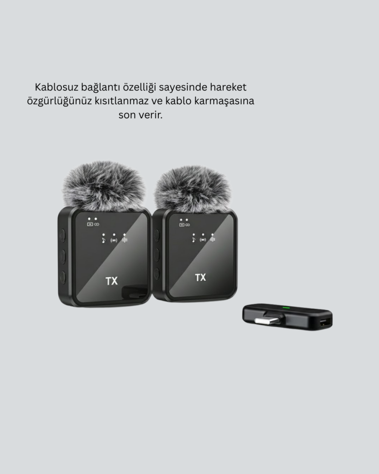 2’li Kablosuz Yaka Mikrofonu Type-C ve Lightning Uyumlu Profesyonel Set - Lisinya