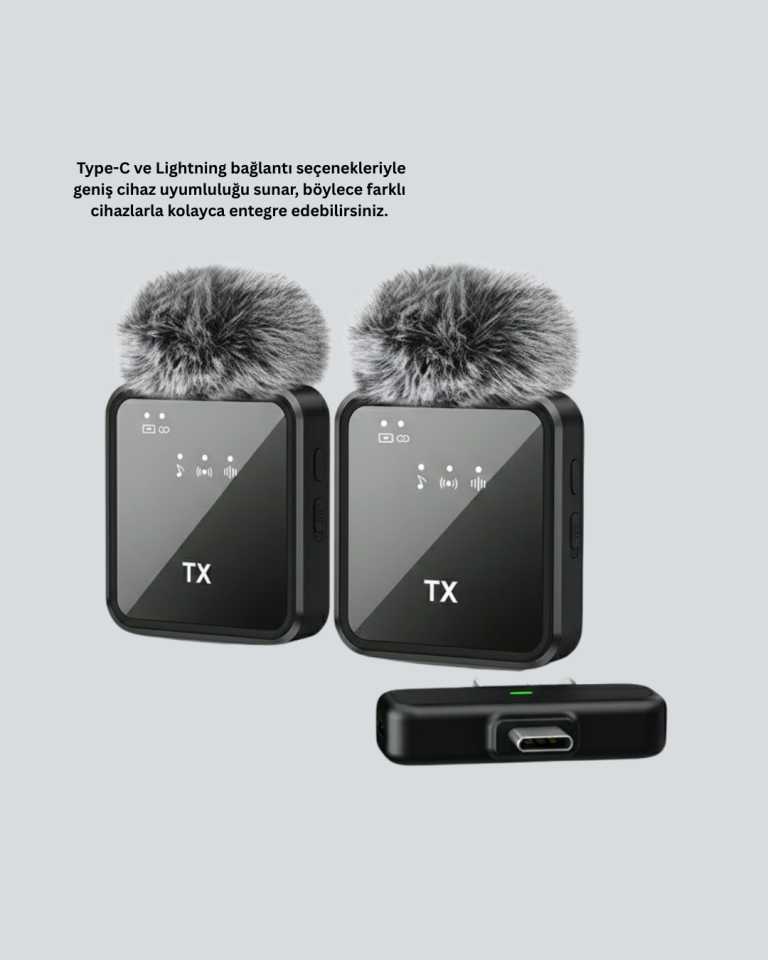 2’li Kablosuz Yaka Mikrofonu Type-C ve Lightning Uyumlu Profesyonel Set - Lisinya