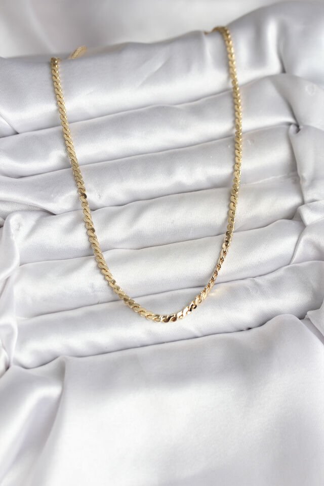 14K Gold Renk Kaplama Ezme Yılan Zincir Model CM Kadın Kolye - Lisinya