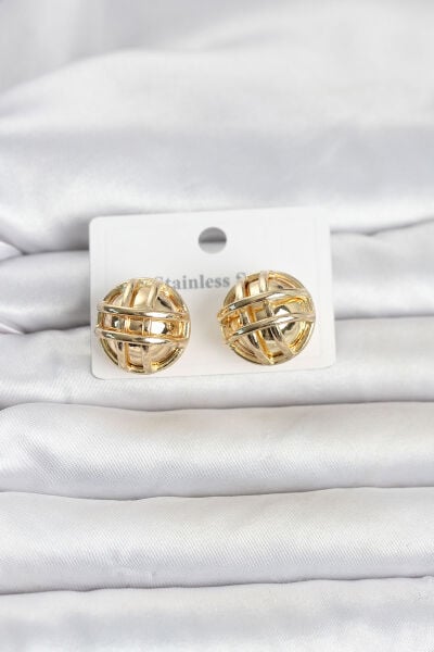316L Çelik Gold Renk Desenli Top Model Kadın Küpe - Lisinya