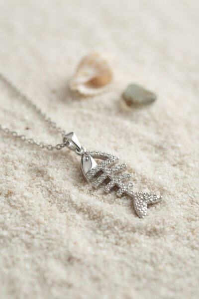 316L Çelik Zincir Gümüş Renk Minimal Zirkon Taşlı Balık Kılçığı Kolye - Lisinya