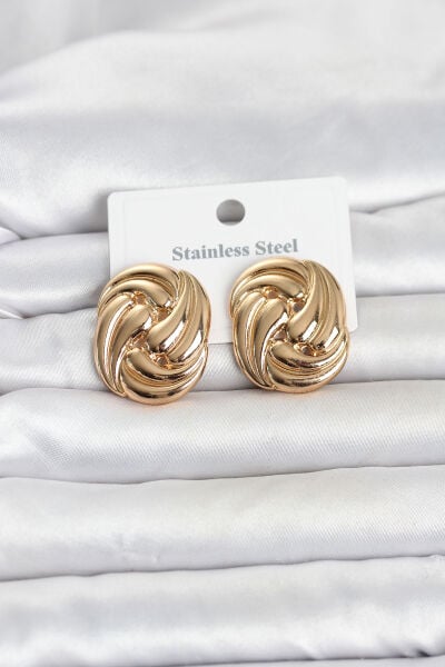 316L Çelik Gold Renk Motif Desen Model Kadın Küpe - Lisinya