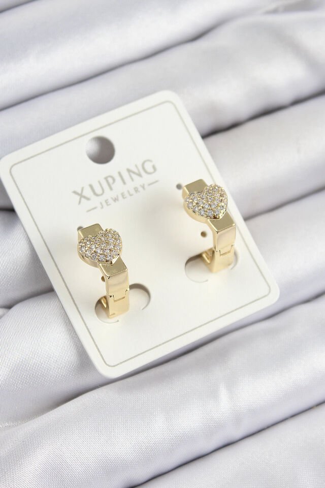 Xuping Zirkon Taşlı Kalp Model Gold Renk Kadın Küpe - Lisinya