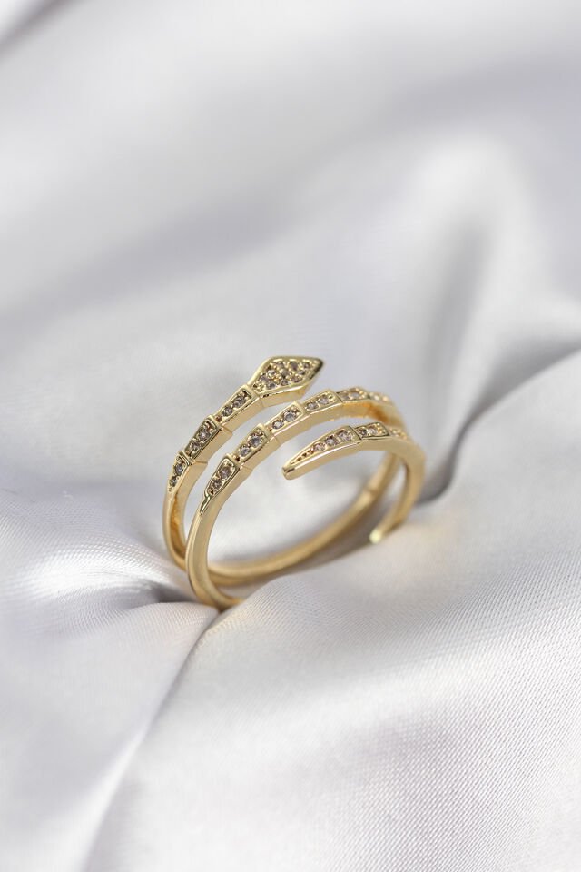 Yılan Model Gold Renk Zirkon Taşlı Kadın Yüzük - Lisinya