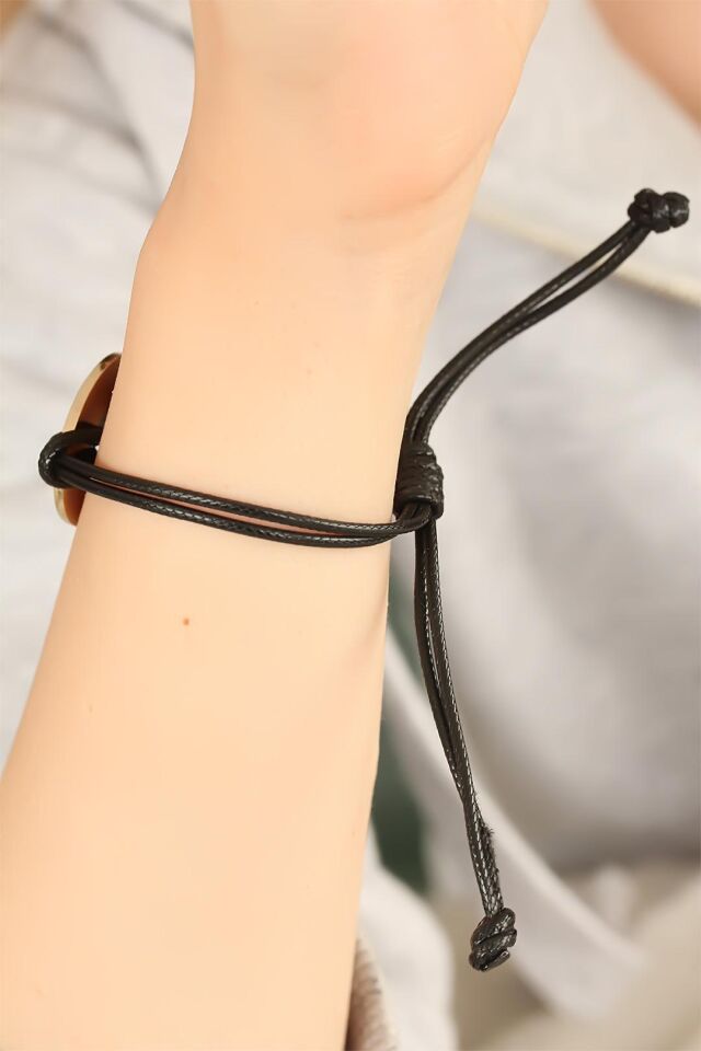 LOVE (Aşık) Siyah Deri İpli Unisex Mood Bileklik - Lisinya