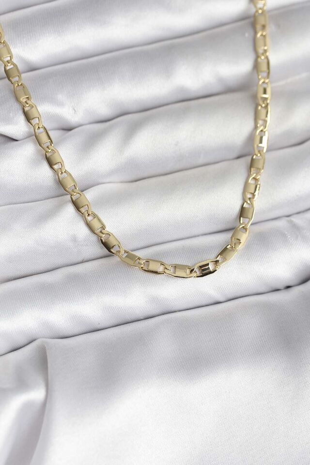 14K Gold Renk Kaplama Plaka Ezme Model Zincirli CM Kadın Kolye - Lisinya