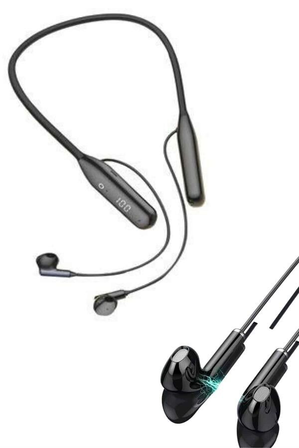 60 Saat Kablolu Boyun Askılı Dijital Göstergeli Bluetooth Kulaklığı - Lisinya