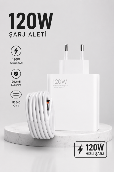 Turbo Hızlı Şarj Destekli 120W USB-C Şarj Seti
