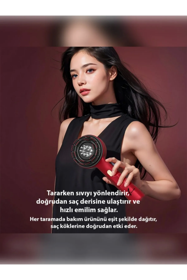 Şarjlı Ve Titreşimli Saç Masaj Tarağı Bakım Yağı Hazneli Fırça ( Lisinya )