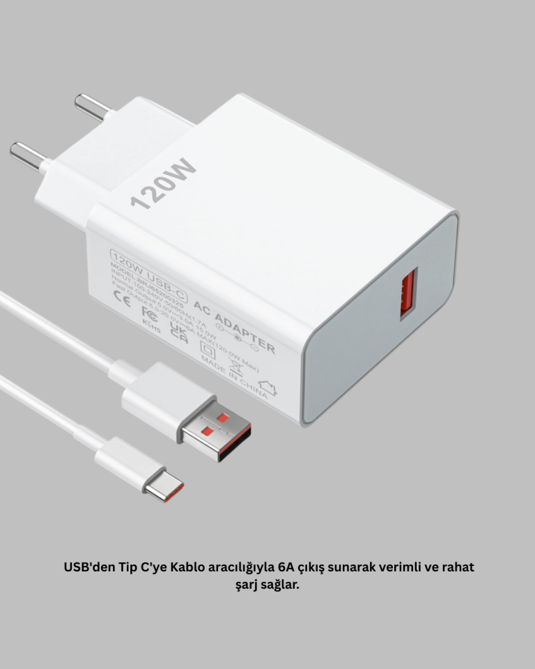 YamanHobi 120W Type-C Hızlı Şarj Adaptörü 6A Kablolu Süper Hızlı Şarj Cihazı