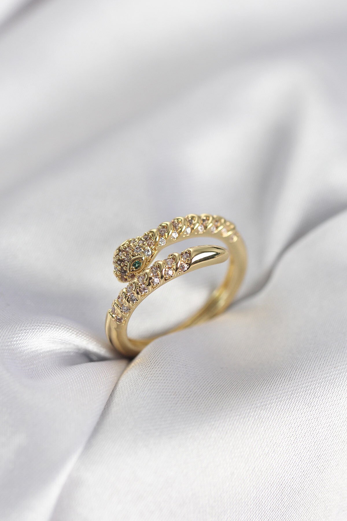 Yılan Model Gold Renk Zirkon Taşlı Kadın Yüzük - Lisinya