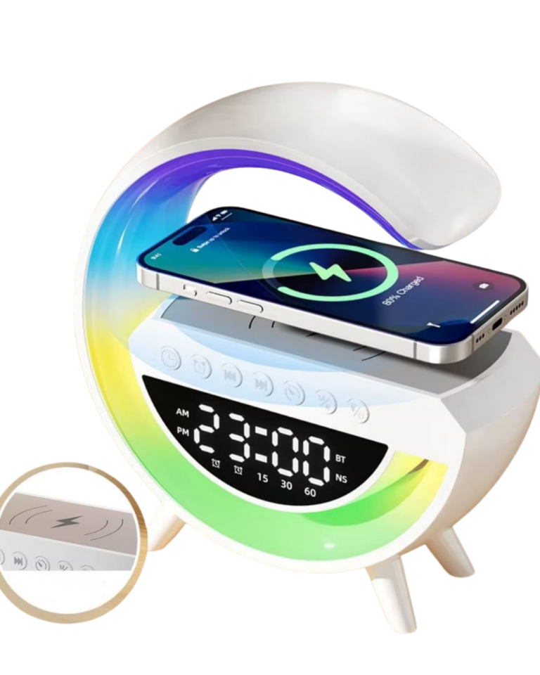 YamanHobi Bluetooth Hoparlör Kablosuz Şarjlı RGB Saatli Beyaz