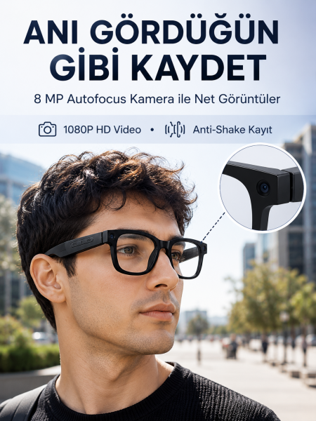 3 Lensli Akıllı Kamera Gözlüğü AI Görüntü Tanıma Çoklu Dil Çeviri 32 GB Hafıza WiFi ve Hızlı Şarj Özellikli - Lisinya