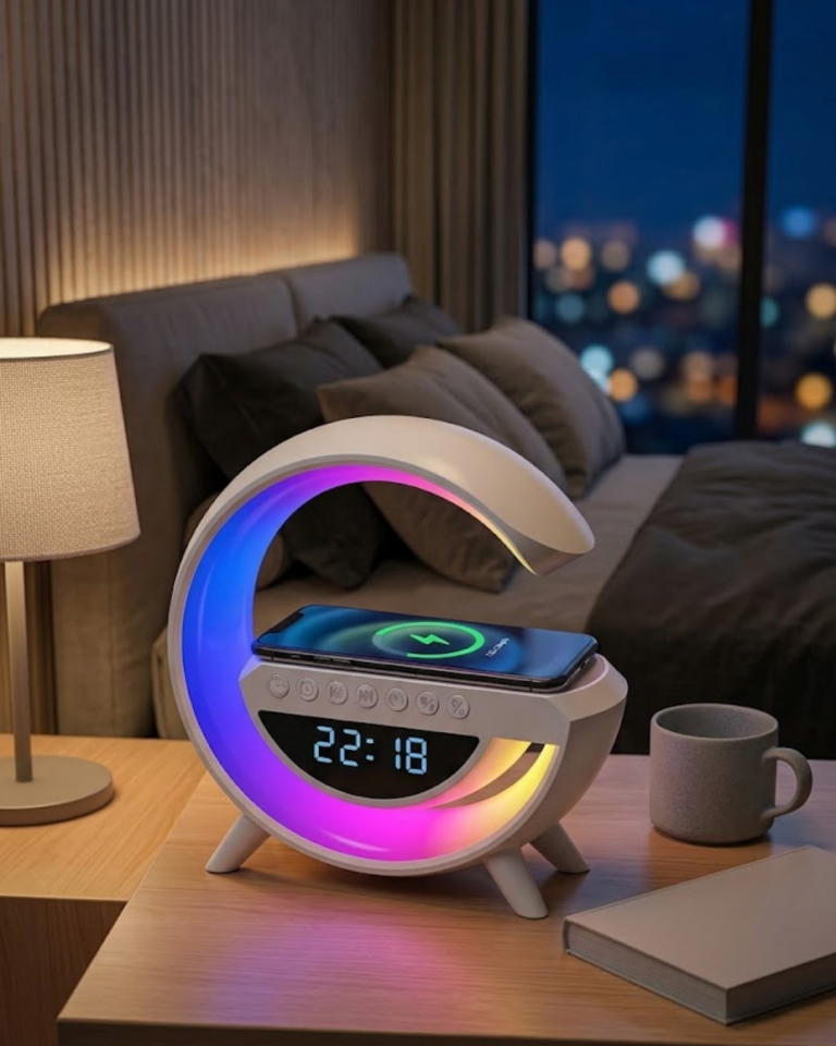 Kablosuz Şarjlı LED Işıklı Masa Saati Bluetooth Hoparlör Alarm Fonksiyonlu - Lisinya