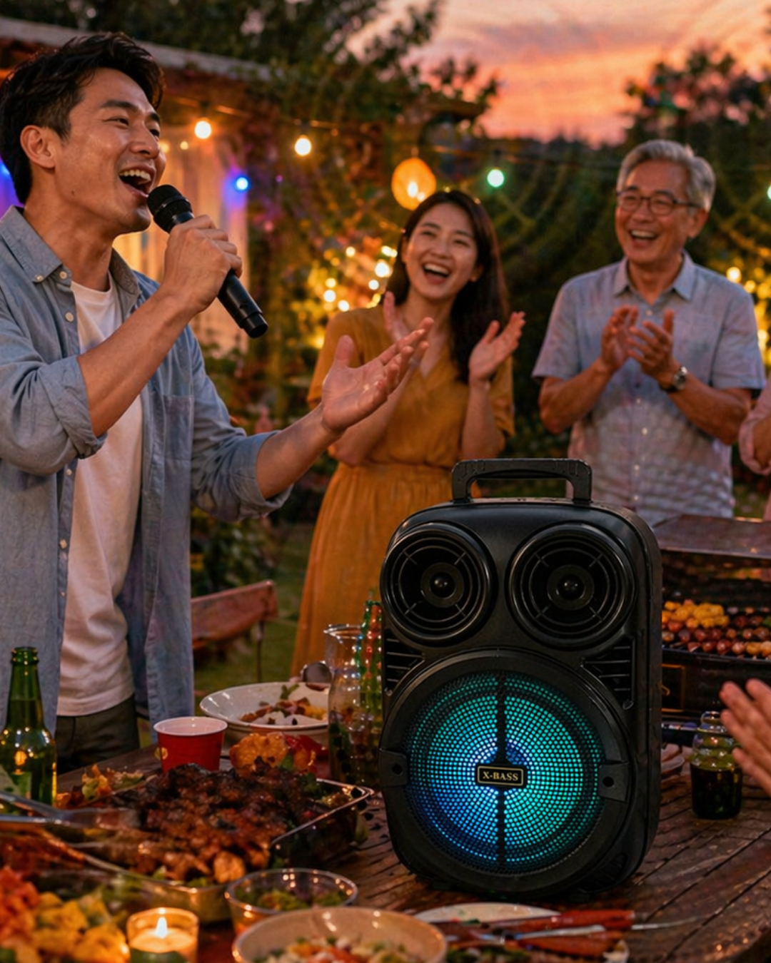 RGB Işıklı Bluetooth Karaoke Hoparlör Mikrofonlu USB TF Kart Destekli Taşınabilir Speaker - Lisinya