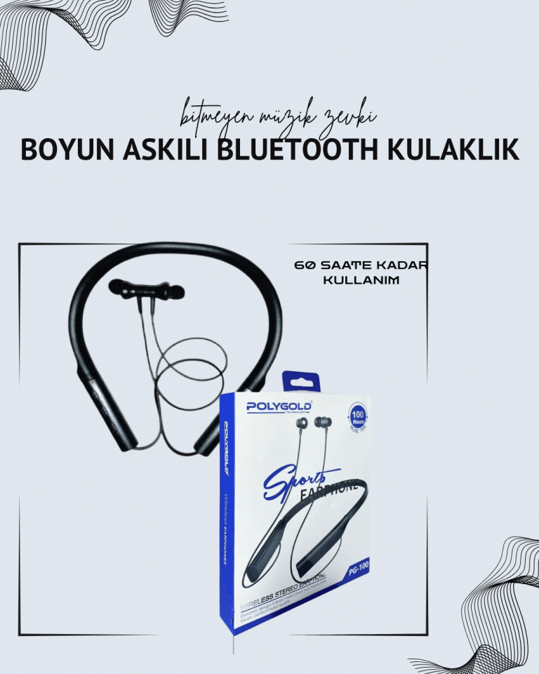 Polygold PG-100 Boyun Askılı Kablosuz Kulaklık – 200 Saat Bekleme Süresi, Stereo Ses, Mikrofonlu - Lisinya