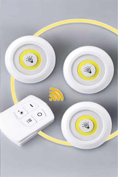 Led Lamba 3'lü Uzaktan Kumandalı Yapışkanlı Beyaz Işık - Lisinya