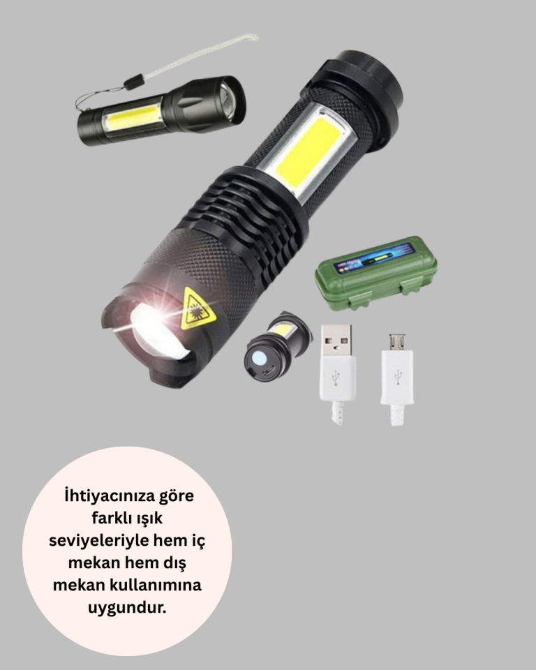Şarjlı Mini LED El Feneri 2000 Lümen Su Geçirmez - Lisinya