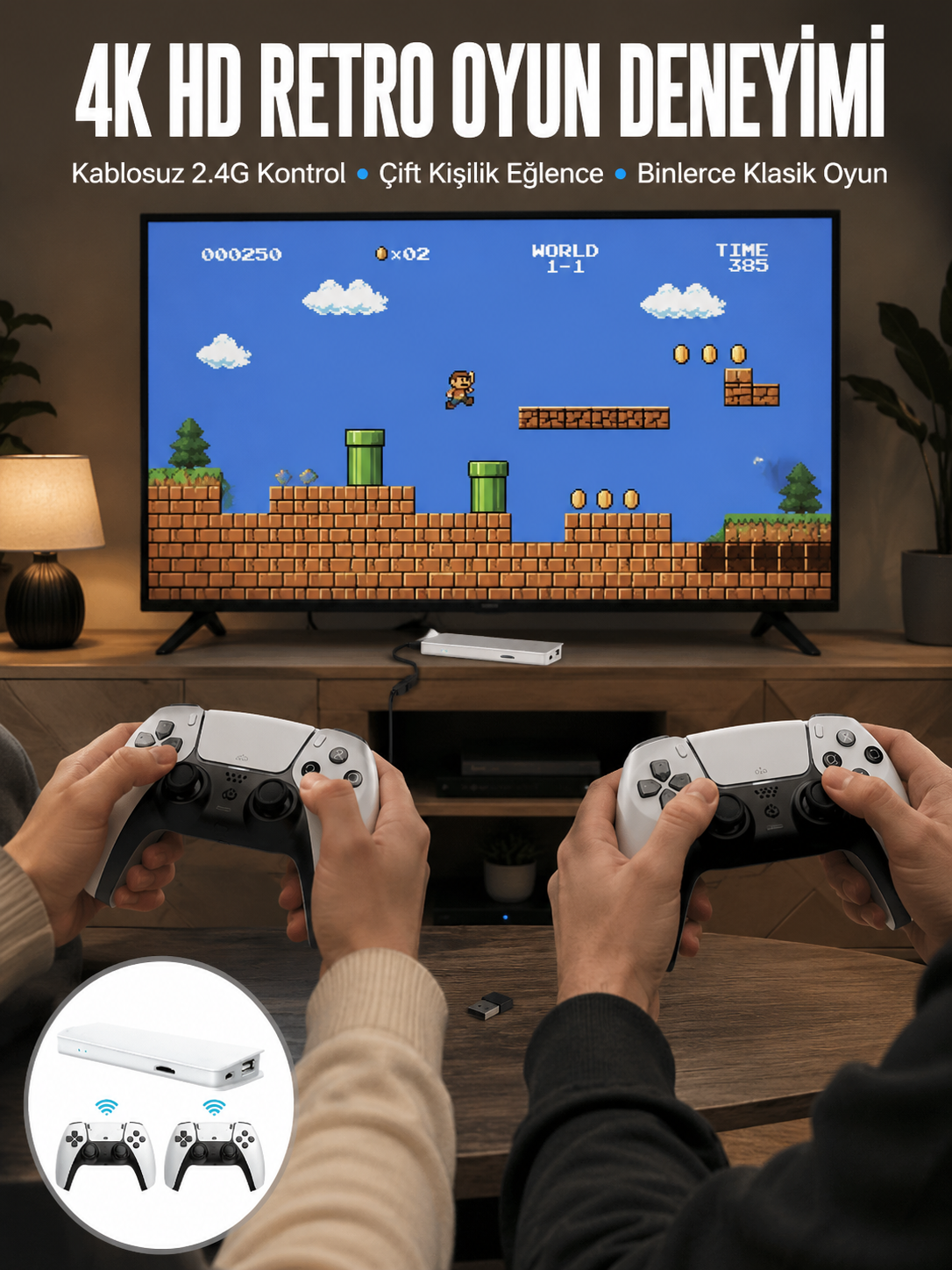 3D Çift Oyun Kollu 4K HD Ekran Nostaljik 20.000 Oyunlu Beyaz Game Box Yeni Nesil - Lisinya