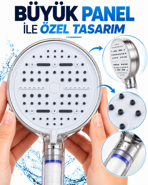 6 Modlu Filtreli Duş Başlığı Büyük Panel Su Tasarruflu Çok Fonksiyonlu Beyaz Duş Başlığı - Lisinya