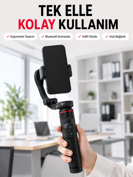 Profesyonel AI Gimbal Selfie Stick Yüz Takipli Telefon Sabitleyici Bluetooth Kumandalı Katlanabilir Tripod - Lisinya