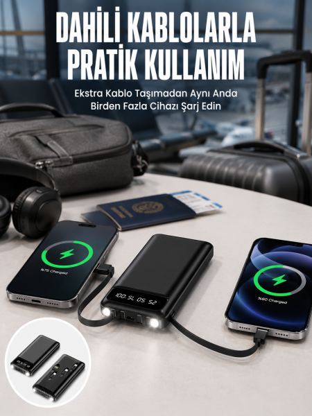 20.000 Mah Led Işıklı LCD Ekran USB Girişli Type-C Lightning Powerbank Yeni Nesil - Lisinya