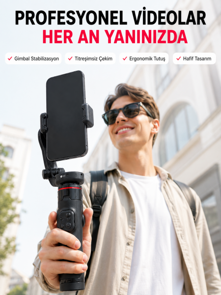 Akıllı Takipli Gimbal Selfie Stick Profesyonel Video Çekim Stabilizatörü Uzayabilir Tripod Bluetooth Kumandalı - Lisinya