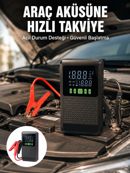 Araç İçin Akü Takviye Cihazı ve Kablosuz Hava Kompresörü Yeni Nesil - Lisinya