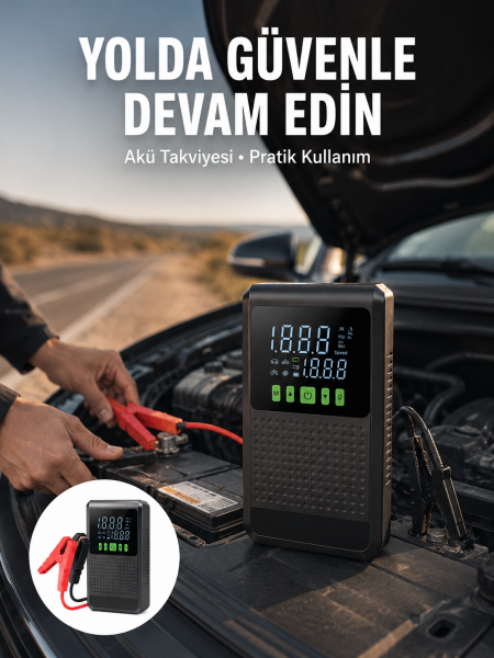 Şarjlı Araç Akü Takviyeli Hava Pompası Powerbank Özellikli Yeni Nesil - Lisinya