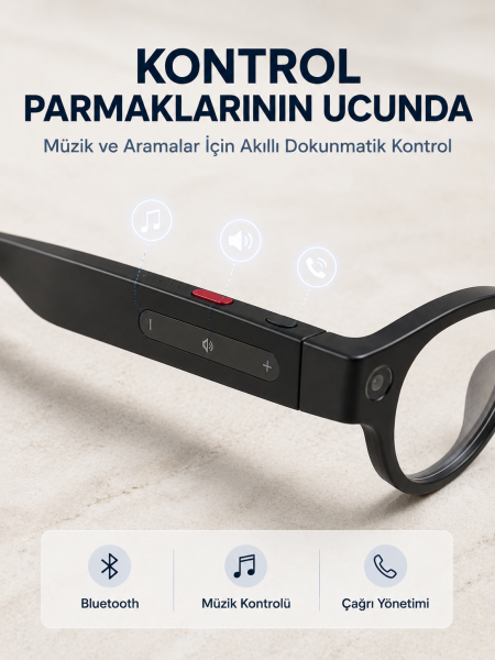 Siyah Kameralı Akıllı Gözlük AI Görüntü Tanıma Bluetooth Müzik Telefon Görüşme Dokunmatik Kontrollü - Lisinya