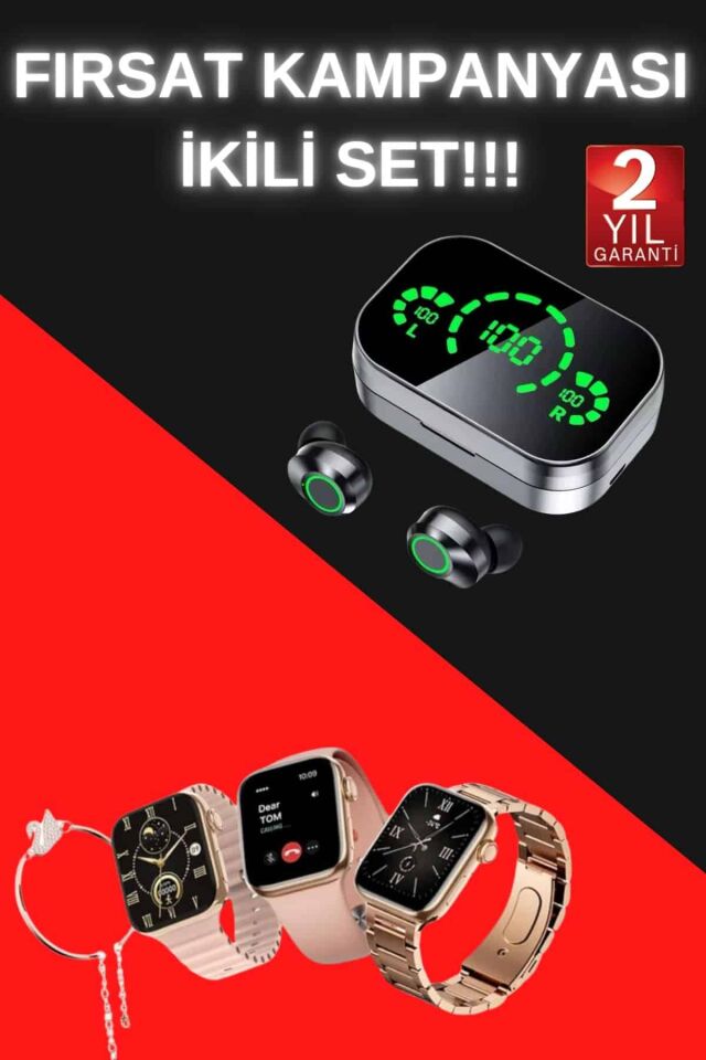 Yeni Nesil Kaliteli Akıllı Saat ve Kablosuz Bluetooth Kulaklık  Yüksek Ses Kaliteli - Lisinya