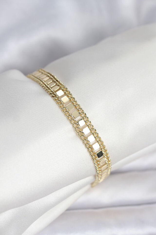 316L Çelik Gold Renk Pullu Zincir Model Kadın Bileklik - Lisinya
