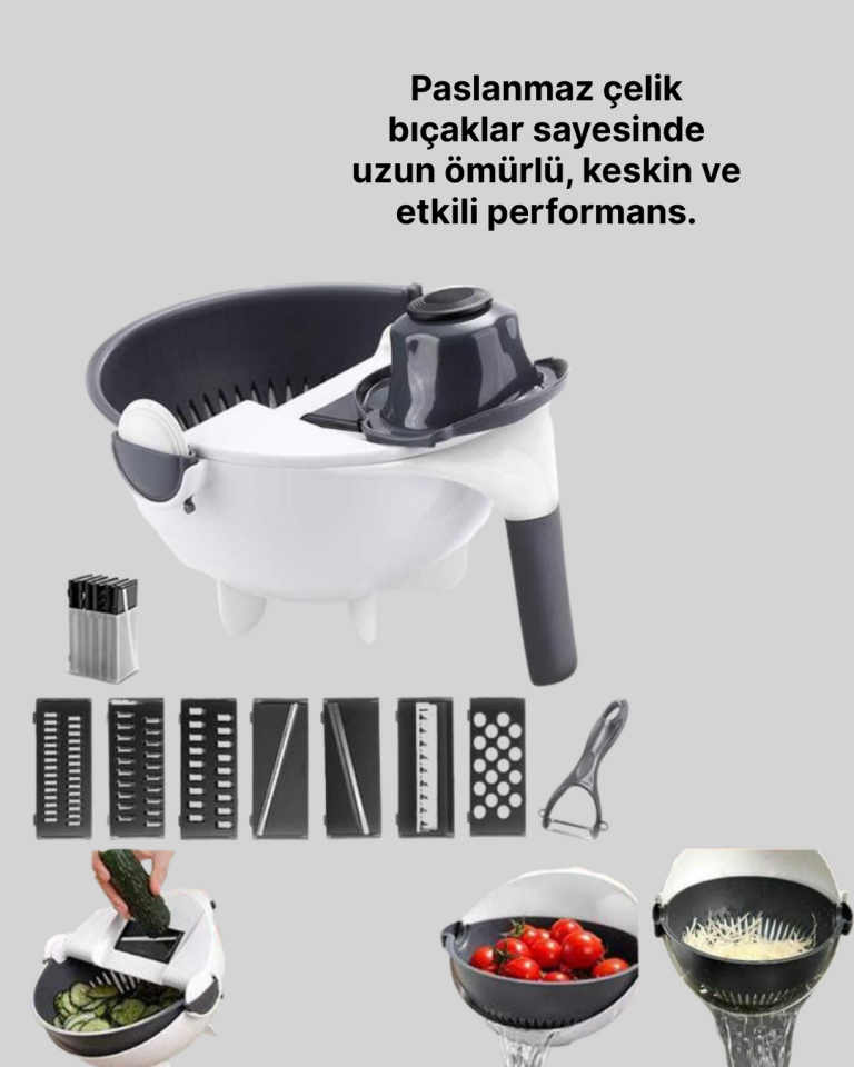 5 Fonksiyonlu Döner Süzgeçli Rende ve Dilimleyici Aparat - Lisinya
