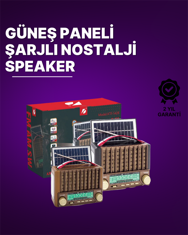 YamanHobi KTF-1428 Güneş Panelli Bluetooth Radyo FM AM SW Kahverengi