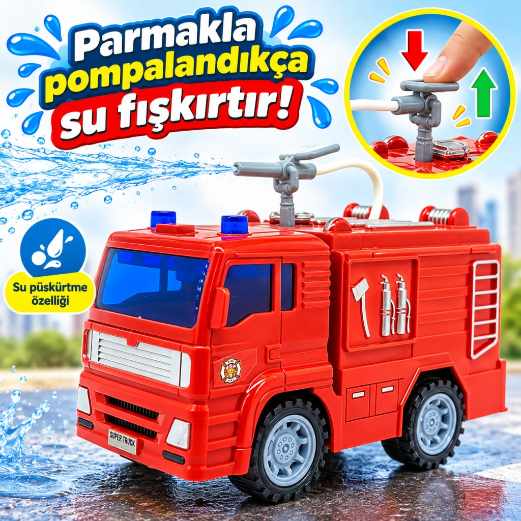 Su Fışkırtan İtfaiye Aracı - Sesli Işıklı Sürtmeli İtfaiye Panzeri (Lisinya)