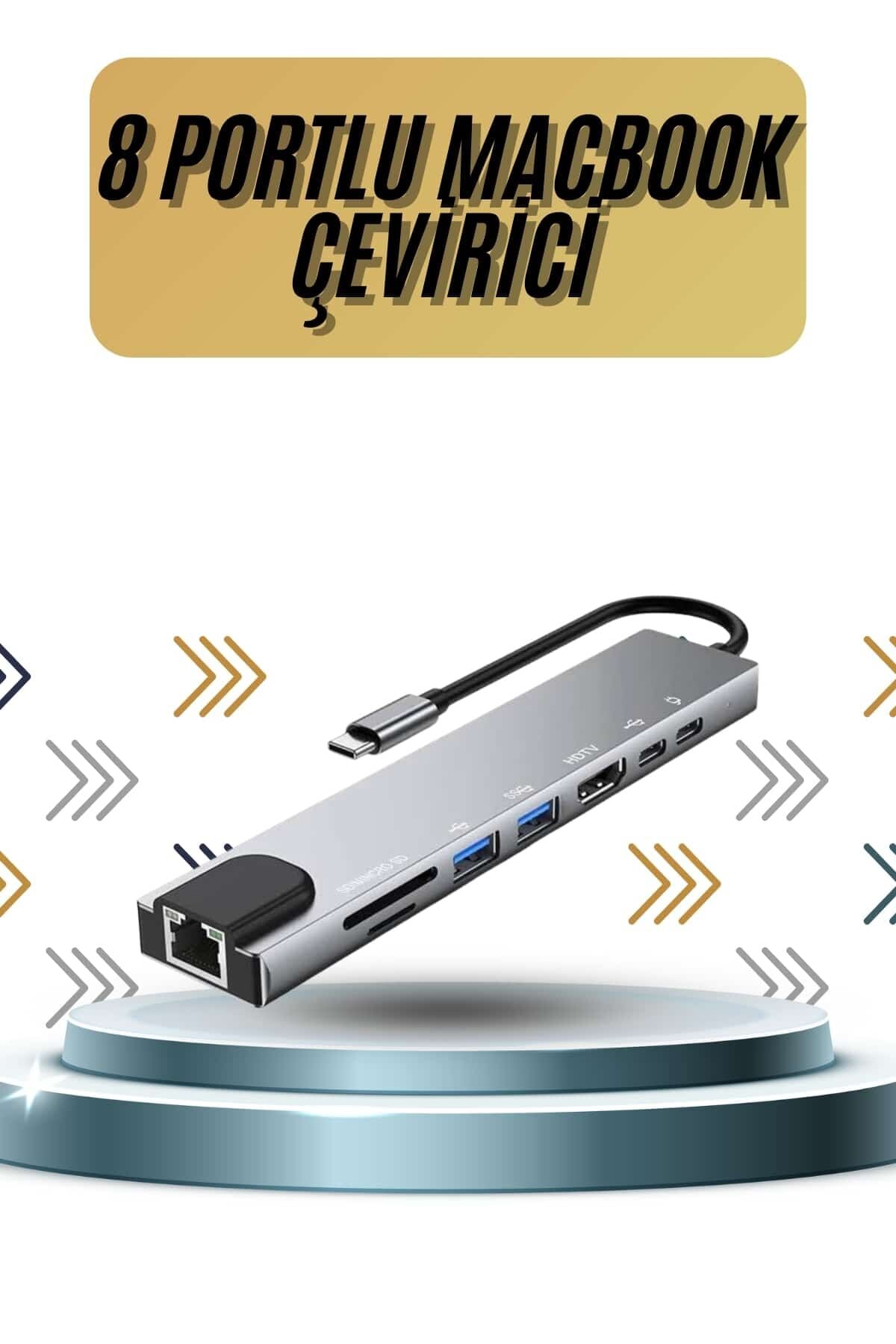 8 Portlu Macbook Çevirici Type C Hub  SD TF USB Çoğaltıcı Ethernet