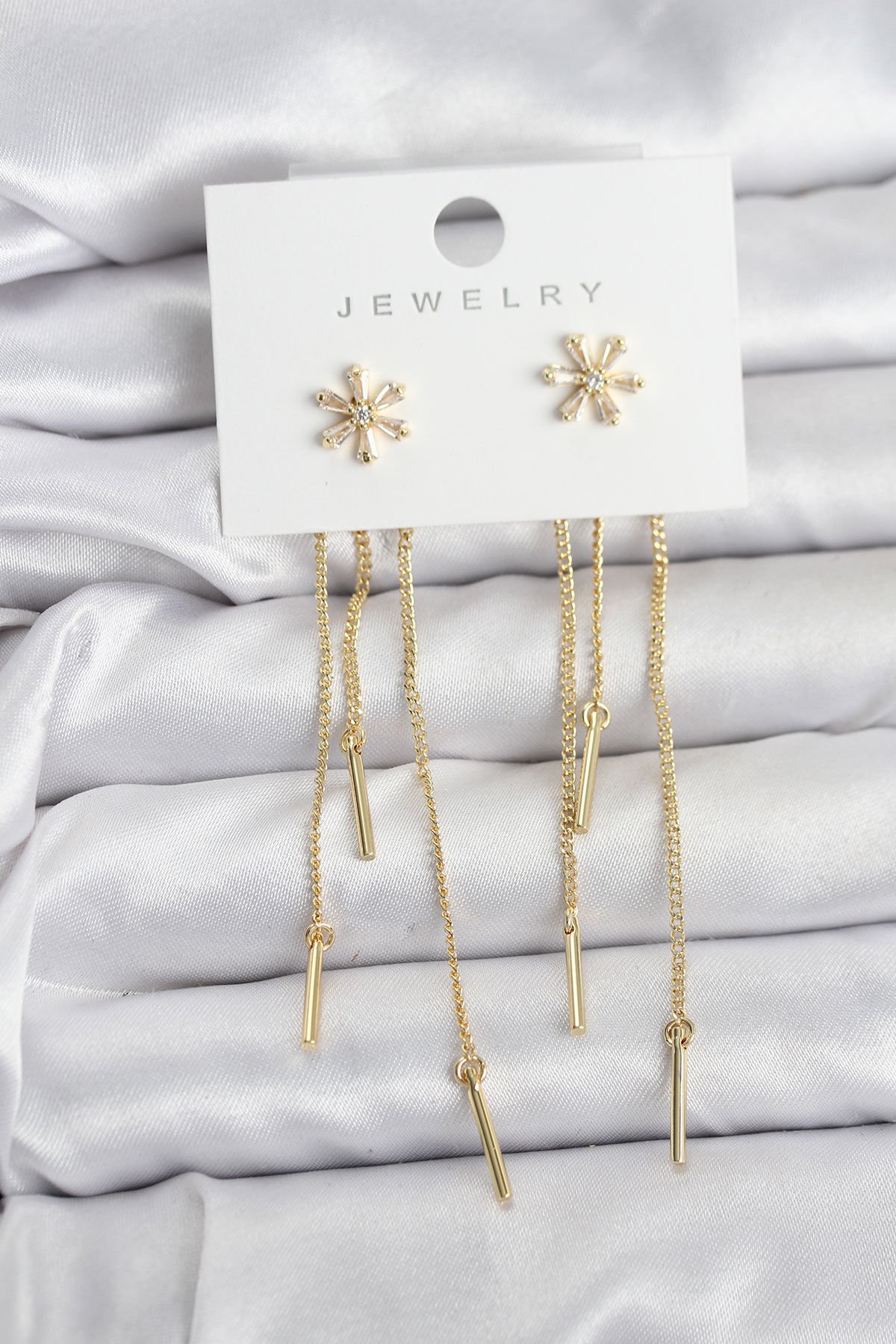Çiçek Model Gold Pirinç Sallantılı Kadın Küpe - Lisinya