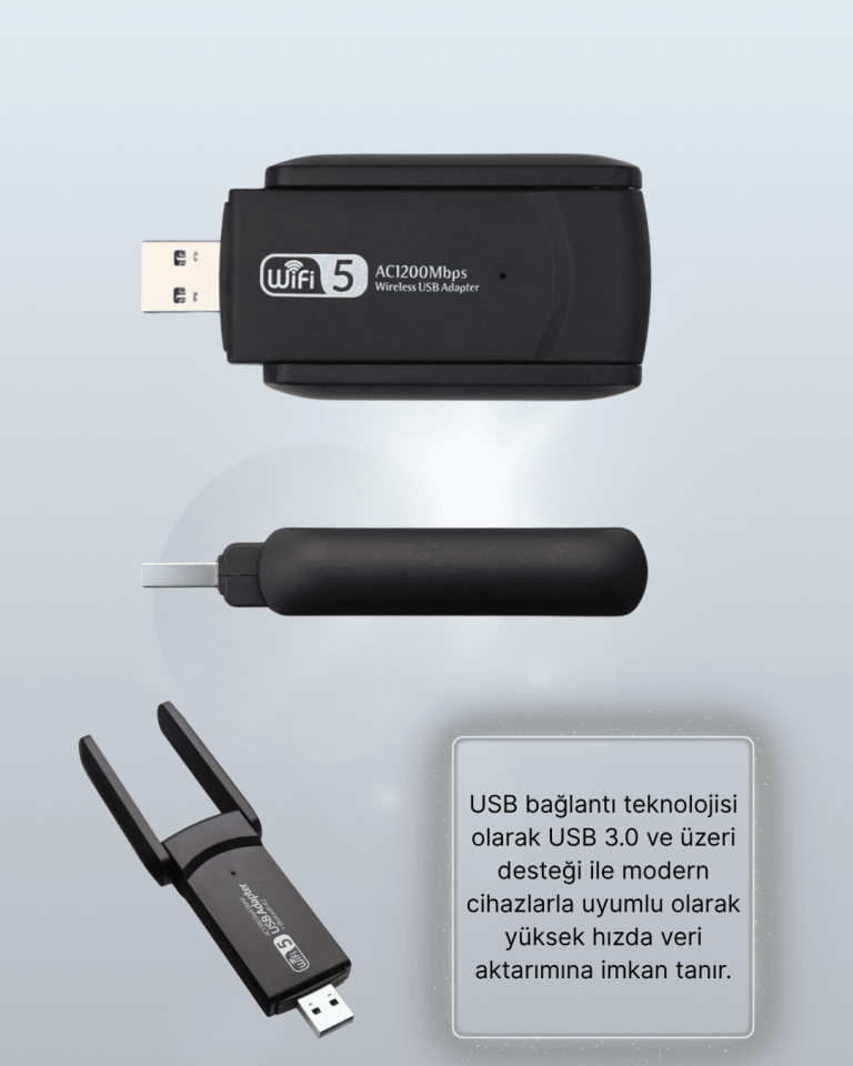 Tak-Çalıştır Özellikli Çift Bant WiFi Adaptör – 1200 Mbps - Lisinya