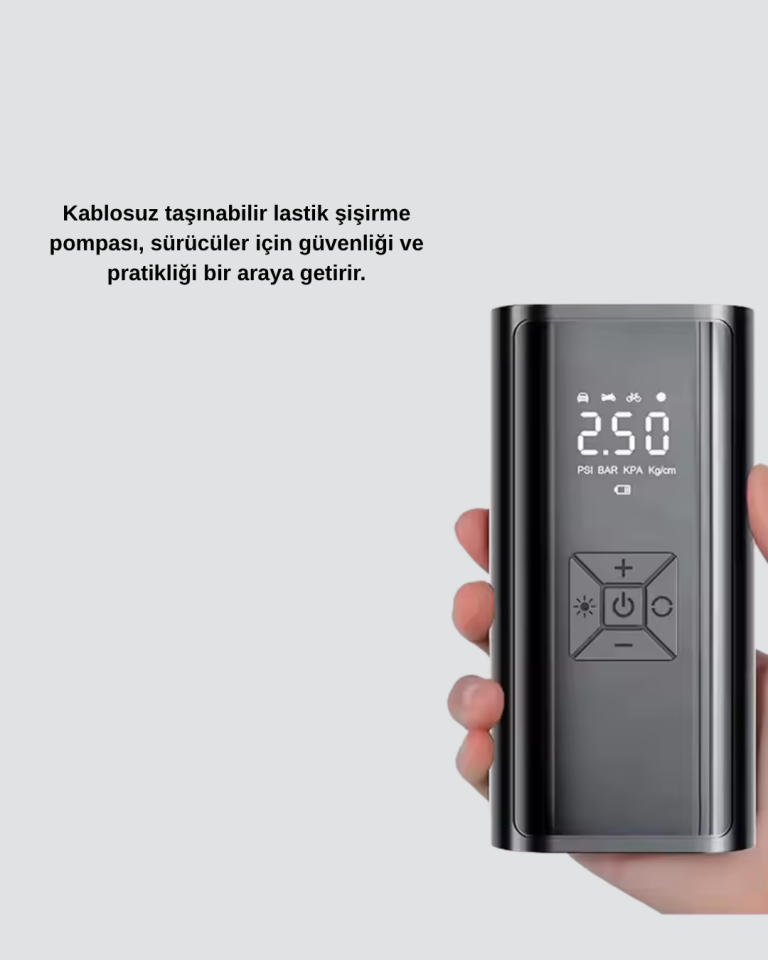 Kablosuz Dijital Lastik Şişirme Pompası LED Işıklı 80W - Lisinya
