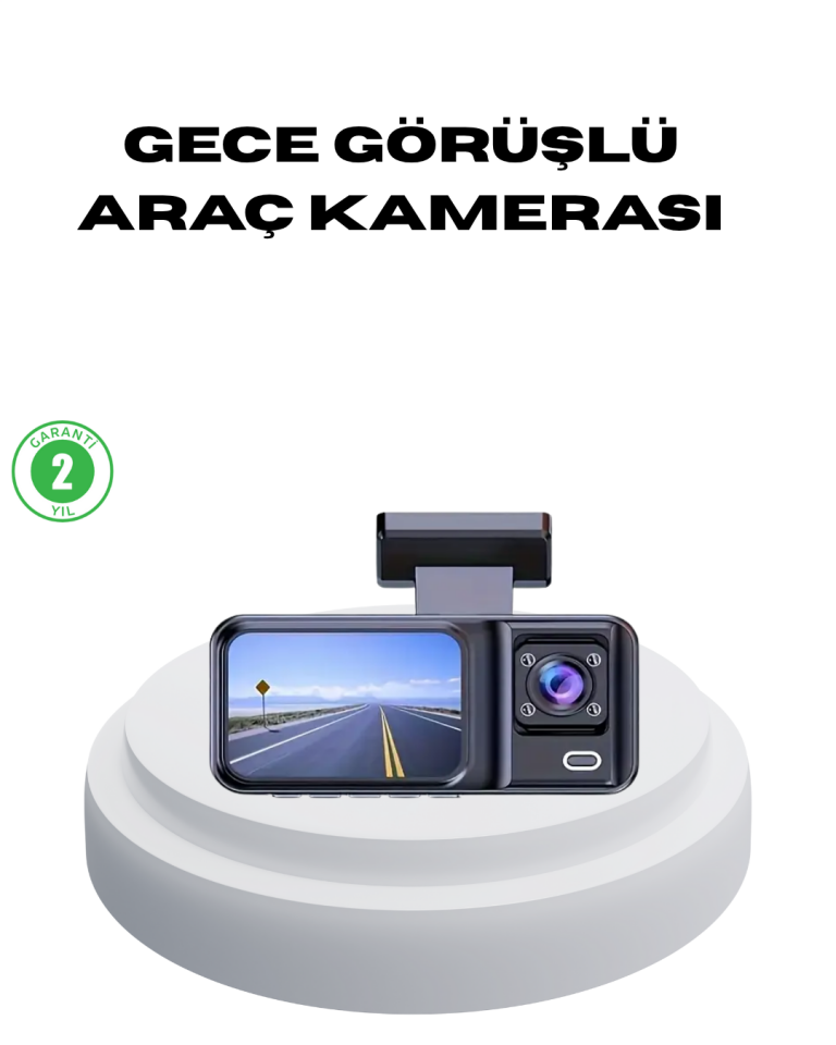 170° Geniş Açılı 3 Kameralı Araç İçi Kayıt Cihazı Gece Görüşlü - Lisinya