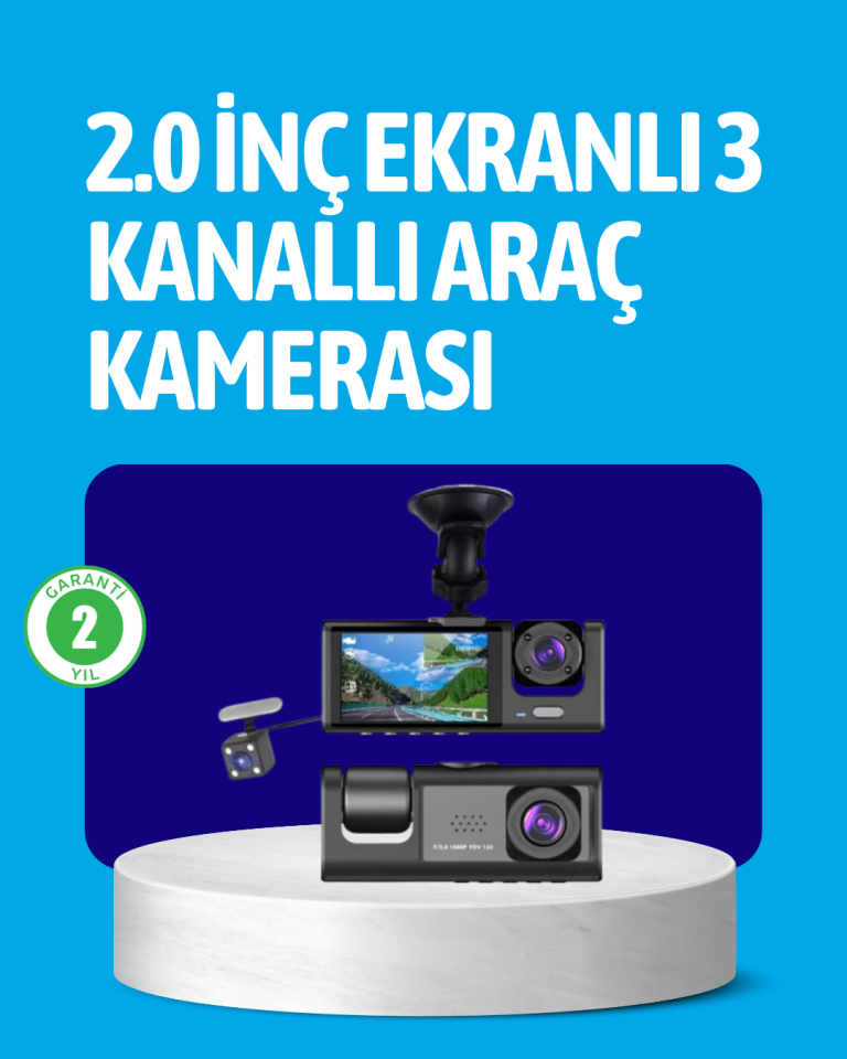 3 Kameralı Araç İçi Kayıt Cihazı  Suya ve Toza Dayanıklı Tasarım - Lisinya