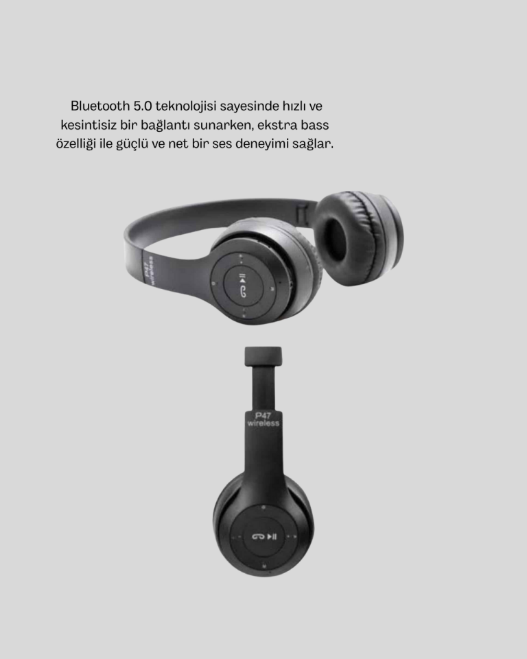 Kablosuz Bluetooth Kulaklık – TF Kart, AUX, Mikrofonlu, Suya Dayanıklı, 10m Menzil