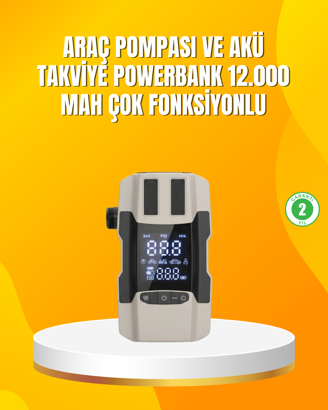 12.000 mAh Akü Takviye Powerbank Dahili Hava  Dijital Ekranlı - Lisinya