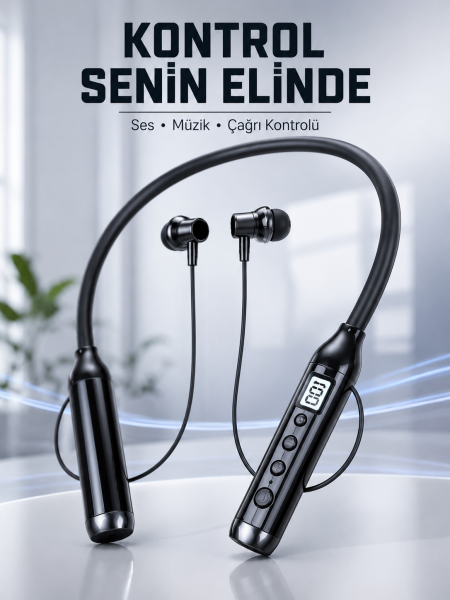 Uzun Kullanım Süreli Bluetooth Kulaklık Boyun Bantlı Mikrofonlu 600 Saat Müzik Süreli Ses ve Çağrı Kontrollü Kablosuz Kulaklık - Lisinya