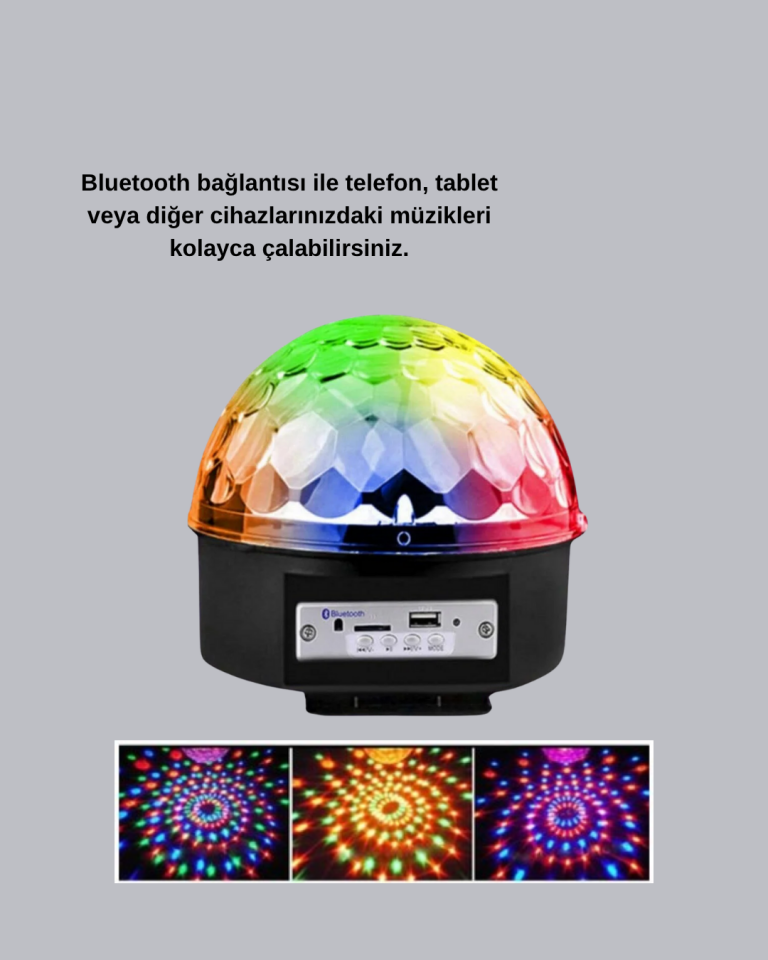 Bluetooth Hoparlörlü LED Disko Işığı Müzik Ritim Duyarlı ve Taşınabilir - Lisinya